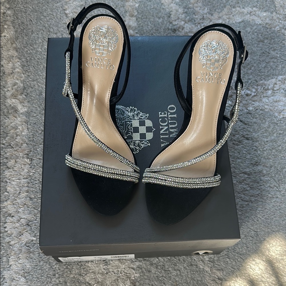Vince Camuto Black Heels with Silver Detailing